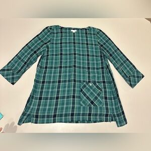 J Jill Green Plaid Long Sleeve Top Size XS